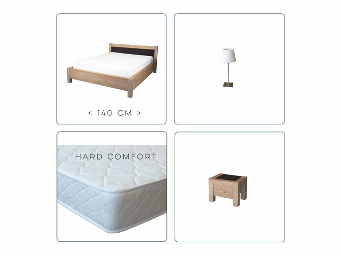 Domus Bed 140 + Amazone + Nightstand + Nightlamp