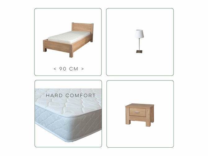 Square Bed 90 + Amazone + Nightstand + Nightlamp