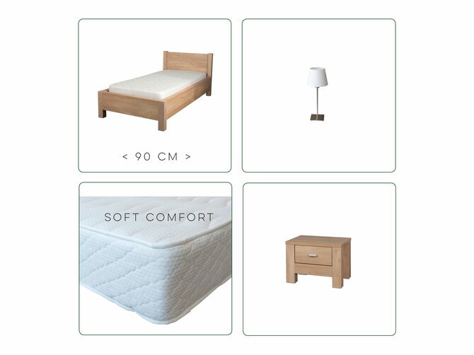 Square Bed 90 + Admiral + Nightstand + Nightlamp