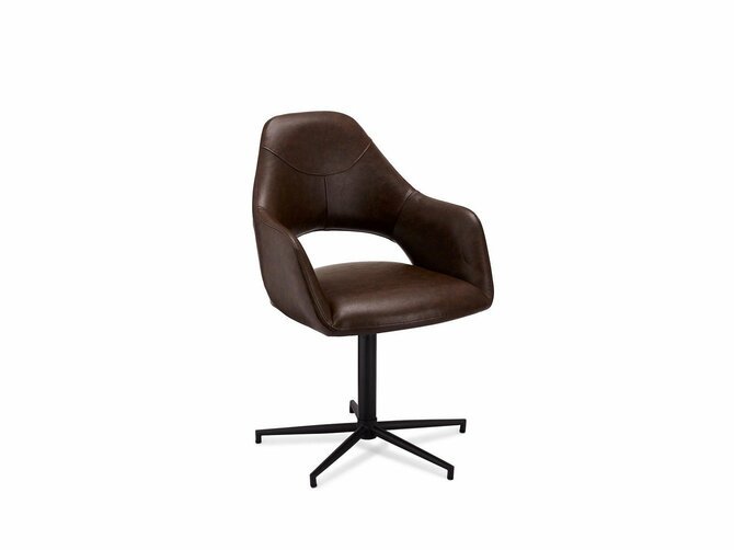 LUNA Dining chair - 59*64/89 - Seat & Back Brown PU - Feet Black metal