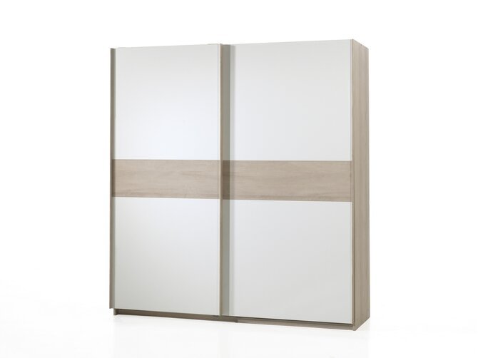 DELIA Wardrobe 2 sliding doors - 4 shelves wereof 2 with hanging rod - Oak & White