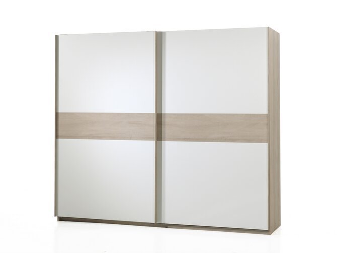 DELIA armoire penderie - 2 portes coulissantes - 6 étagères - chêne et blanc