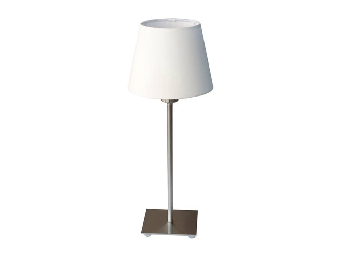 Nachtlamp : zilverkleurige voet - vaal witte of grijze kap + lampje STD