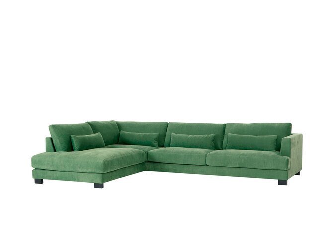 BRANDON Hoeksalon - Set 3L - Stof Caleido 11900 Emerald Green - Poten Zwart