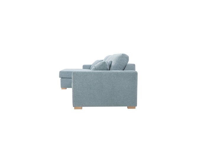 LUKAS Hoeksalon met sofabed 140 - longchair met box links - Set 2L - Arm 2 - Stof King 7 Licht blauw - Poten Eik