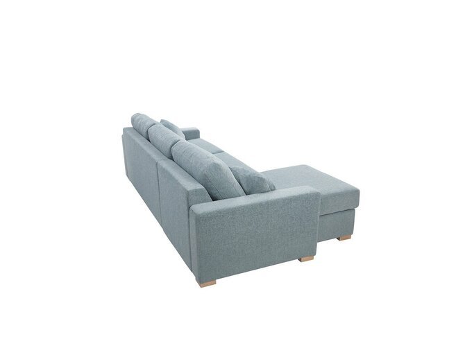LUKAS canapé d'angle avec lit 140 - méridienne avec coffre gauche  - tissu  bleu clair - pieds chêne