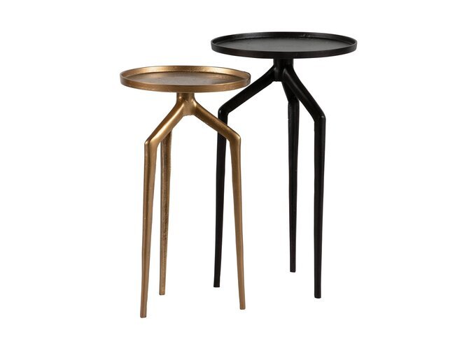 MOSQUITO lot de deux tables d'appoint- ronde, noir et cuivre patiné