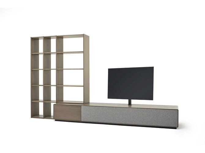 CARESS meuble TV avec bibliothèque - finition gris