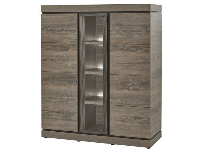 BELLUNO meuble de bar - 3 portes dont une vitrée - chêne gris fonçé