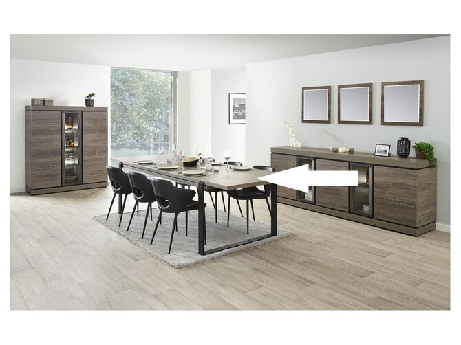 BELLUNO Dining Table - Extendible - Feet K028 Black - Top K535 Millenium Oak Dark Grey