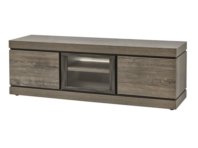 BELLUNO meuble TV - 3 portes dont 1 vitrée - chêne gris foncé