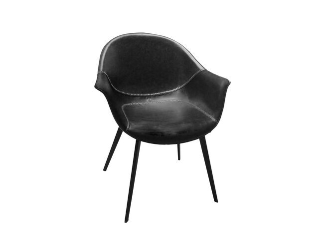 LANA chaise de salle à manger avec accoudoirs - garniture PU noir- pieds noirs