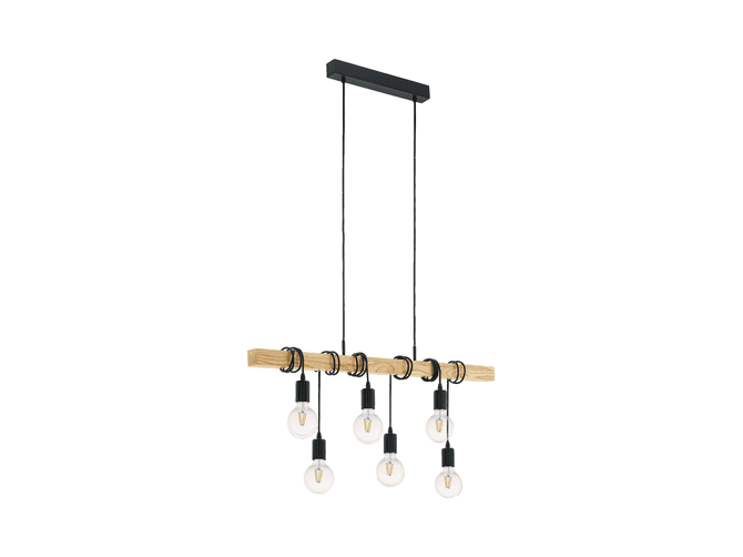 TOWNSHEND 3 Deckenleuchte - Holz & Schwarz - Inkl. 6x Glühlampe E27