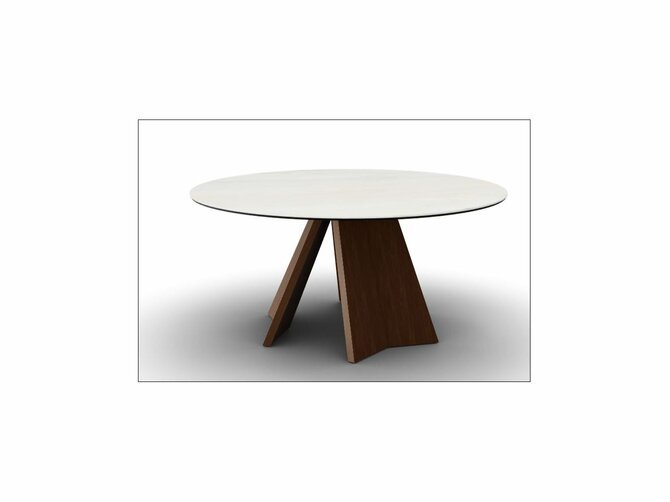 ICARO Dining table - round - Top P4C Marble Onyx & Gold - Feet P201 Walnut
