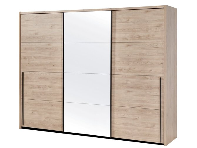 VIOLA Wardrobe 3 sliding doors - Oak Castella - incl. 8 shelves & 2 hanging rods - 250cm