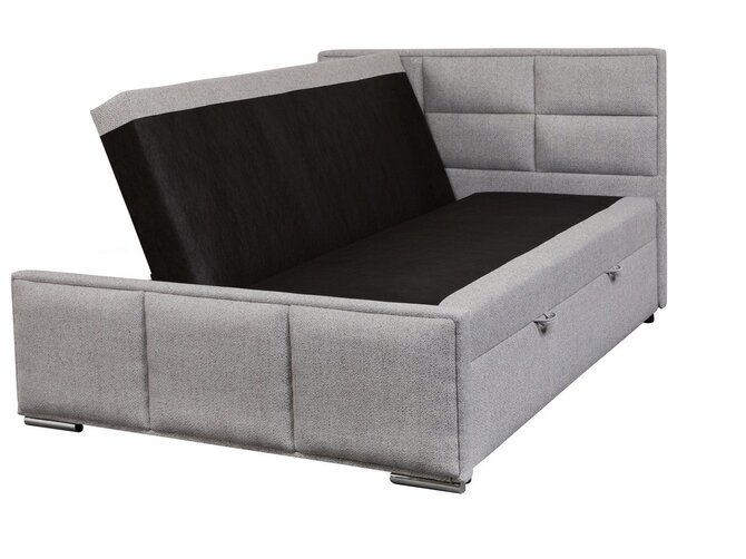 Box spring 160cm with integrated trunk and light grey upholstery;