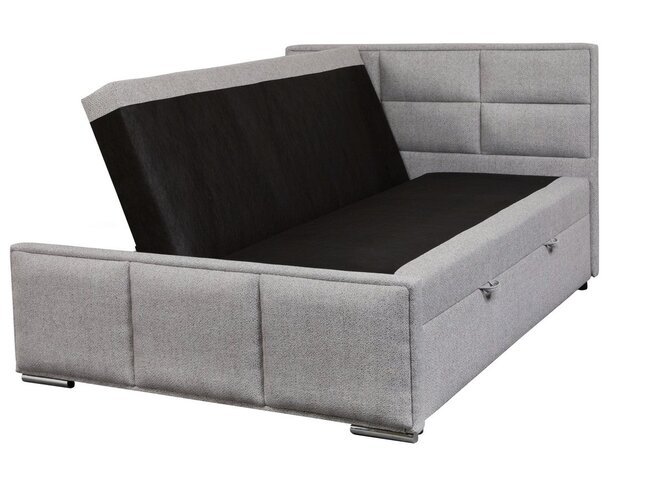 Boxspring 180cm with integrated trunk and light grey upholstery;